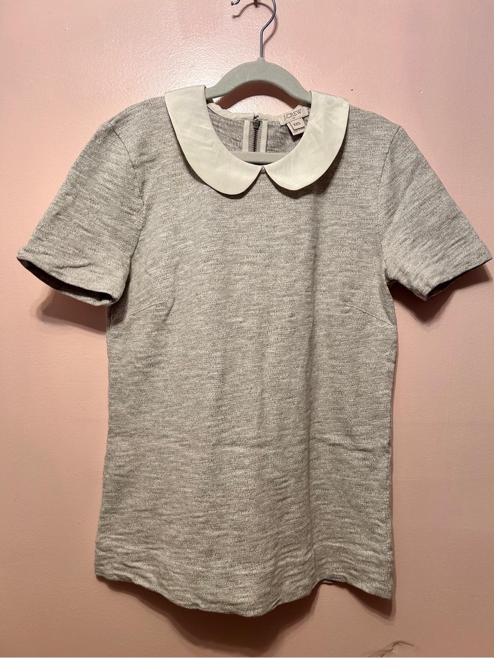 J. Crew Heather Gray Top with Cream Peter Pan Collar